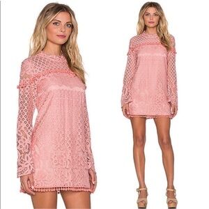 Tularosa Pink Long Sleeve Lace Mini Dress